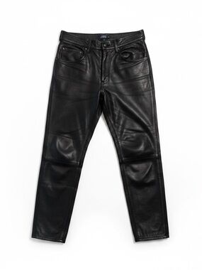 Men's Heavy Black Leather Motorcycle Pants - Classic Slim Fit
